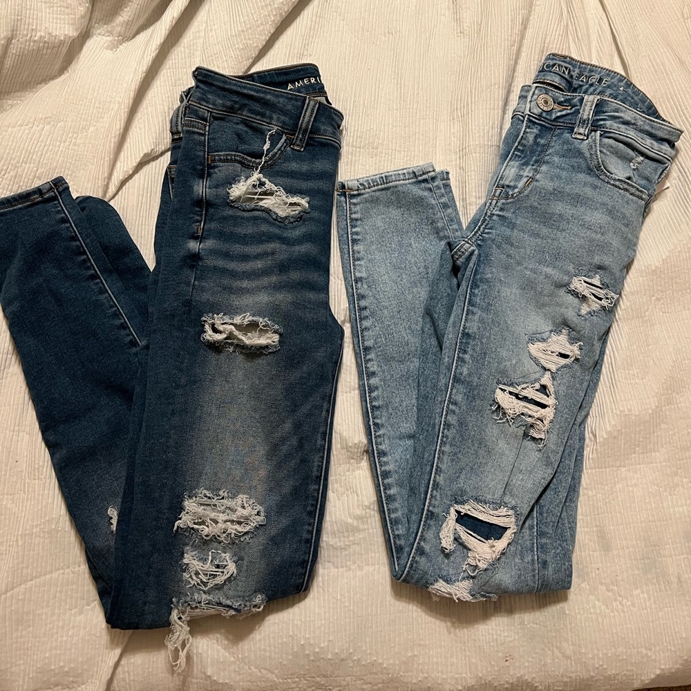 American Eagle distressed blue denim jeans bundle size 0